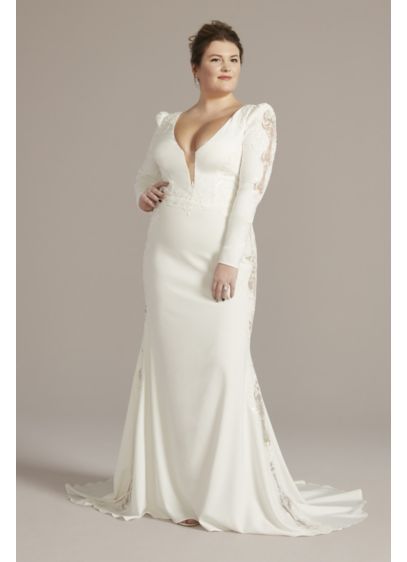 Long Sleeve Crepe Mermaid Plus Size Wedding Gown - Save the wedding drama for your gown! Command